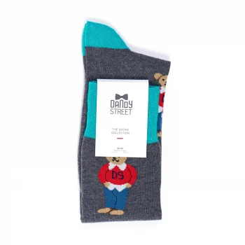 Dandy Street - shop online - accessori uomo calzini uomo cotone - calzini in cotone con orsetti ricamati - Dandy Bear Gray